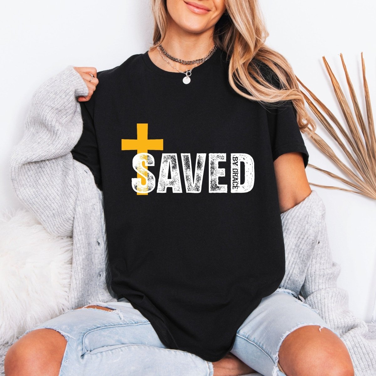 Saved By Grace | Cross Faith Tee - Luckets.com