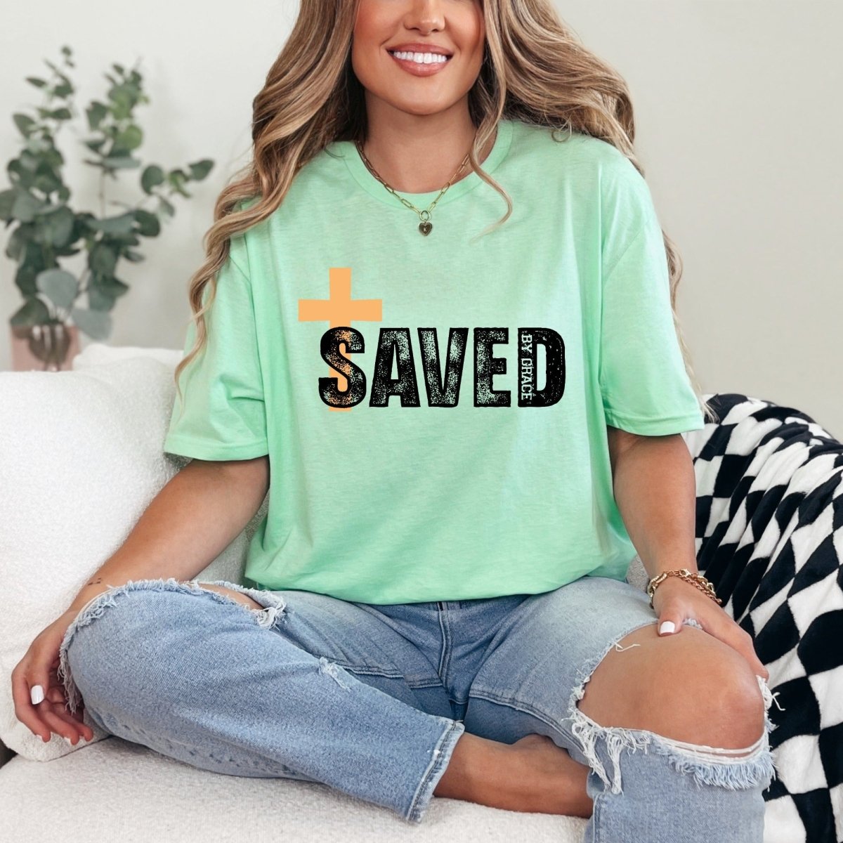 Saved By Grace | Cross Faith Tee - Luckets.com