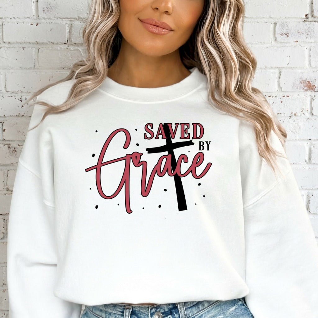 Saved By Grace | Cross & Scripture Sweatshirt - Luckets.com