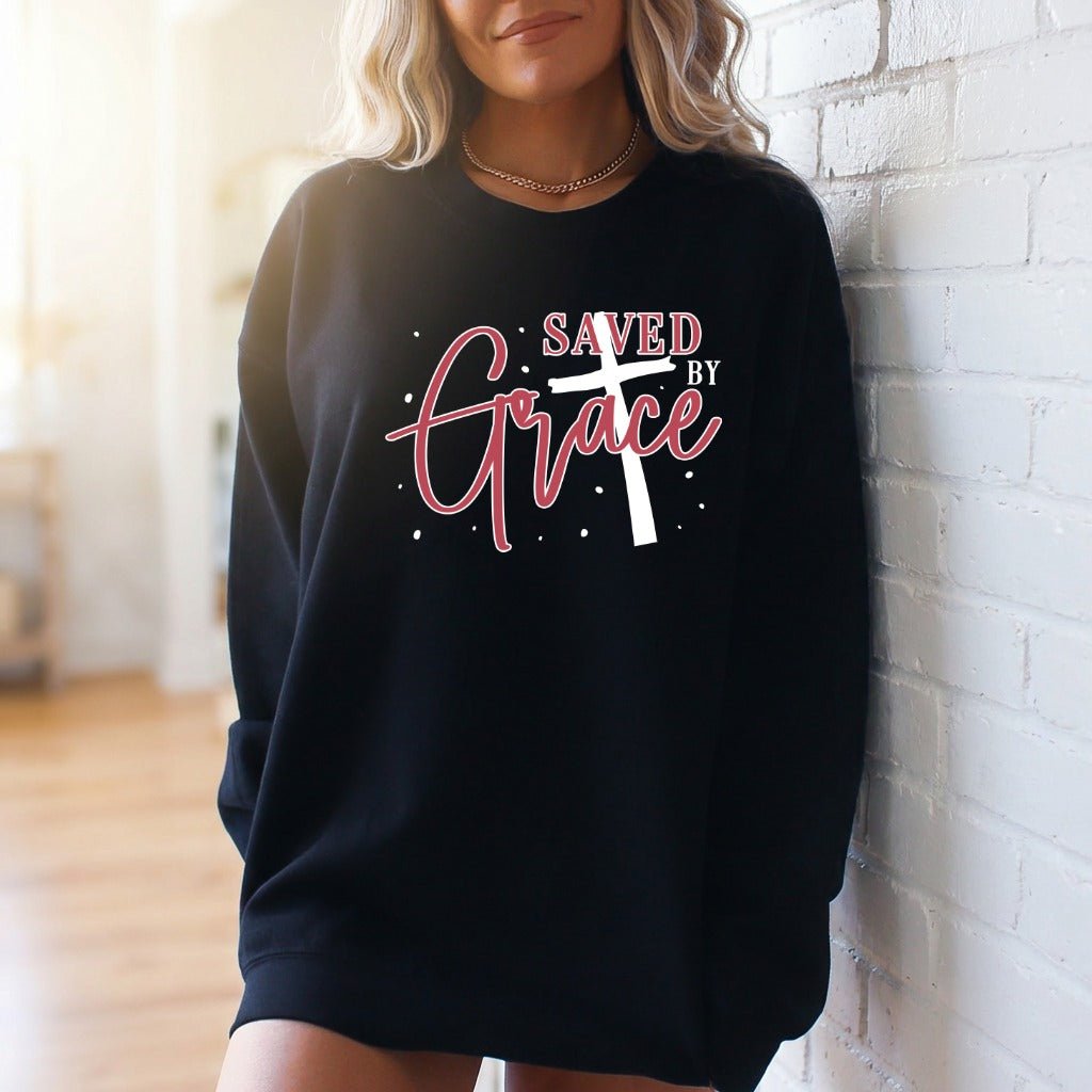 Saved By Grace | Cross & Scripture Sweatshirt - Luckets.com