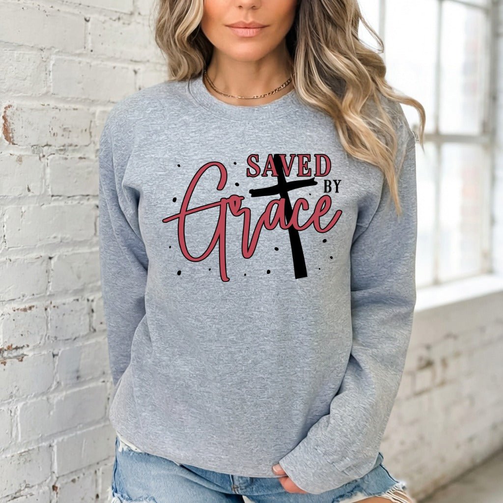 Saved By Grace | Cross & Scripture Sweatshirt - Luckets.com