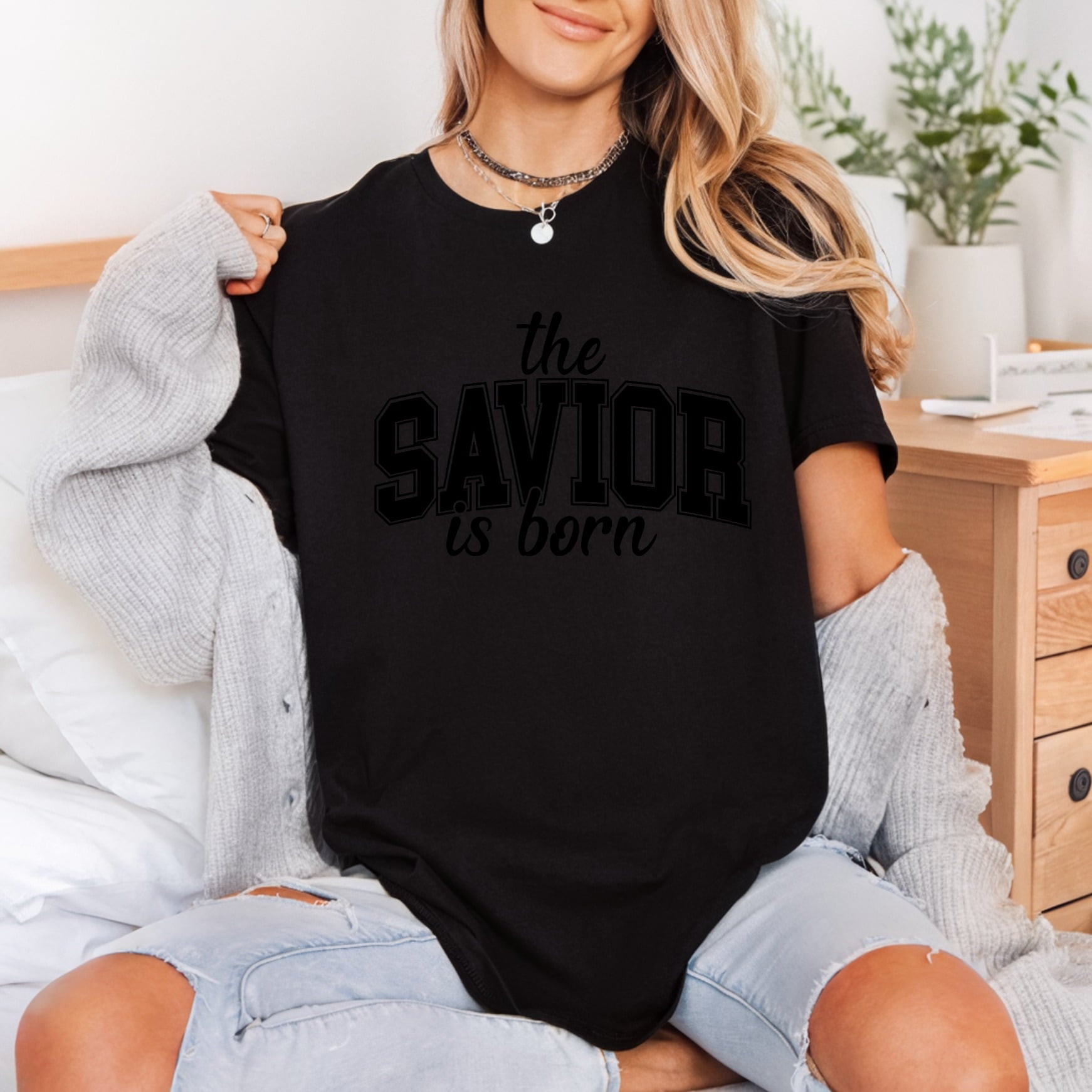 Savior Born Collegiate Script Christian Faith Ready to Press DTF Transfer for Dtf