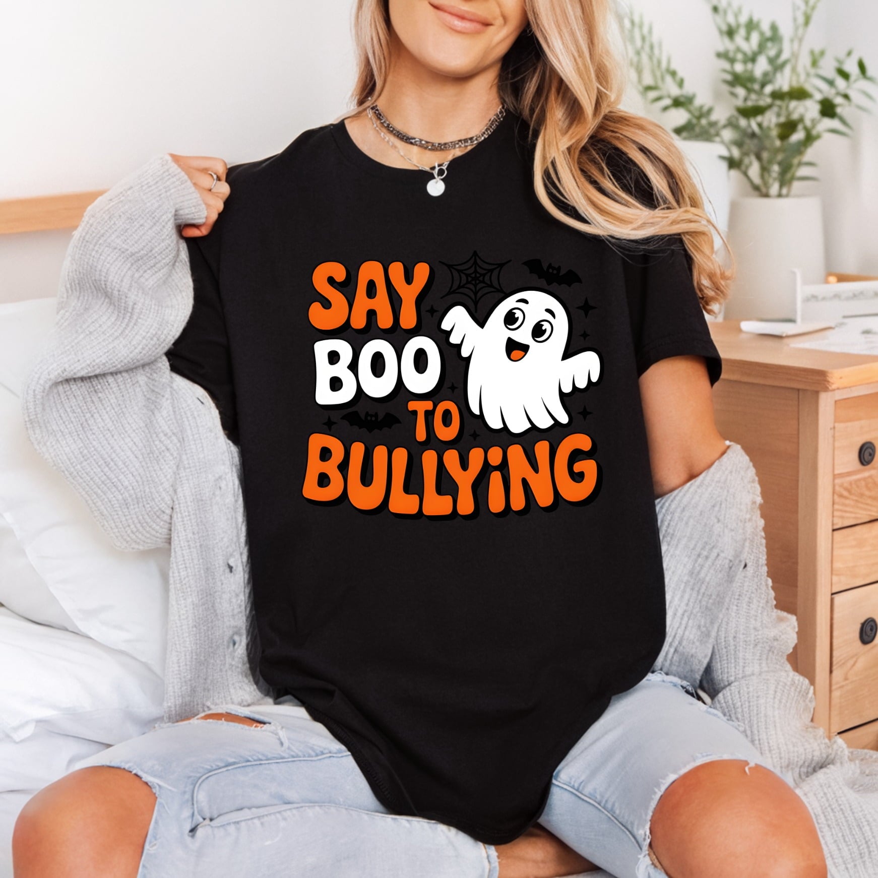 Say Boo Bullying Ghost Halloween Fall Ready to Press DTF Transfer for Dtf