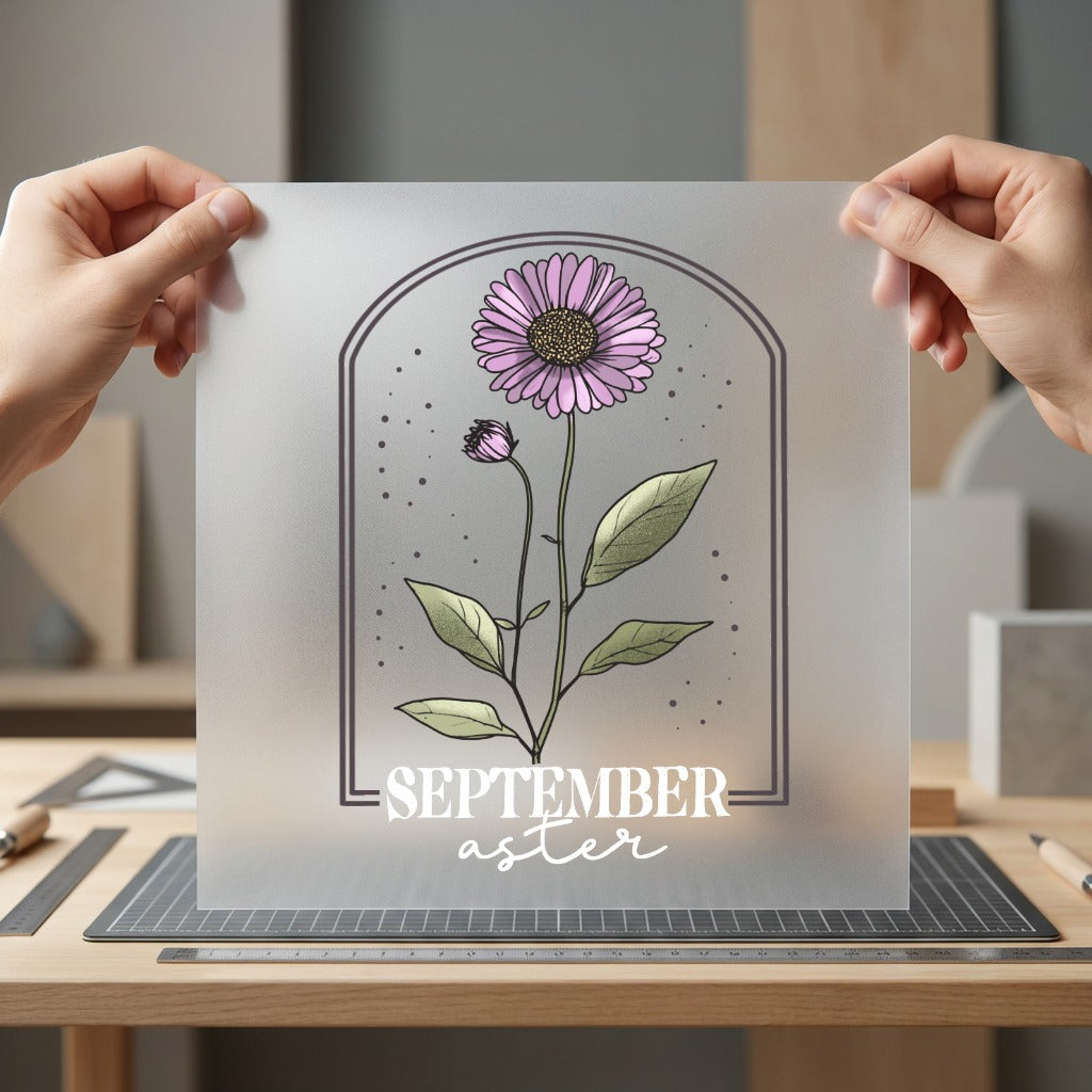 September Aster Flower Floral Vintage Retro Ready to Press DTF Transfer for Dtf