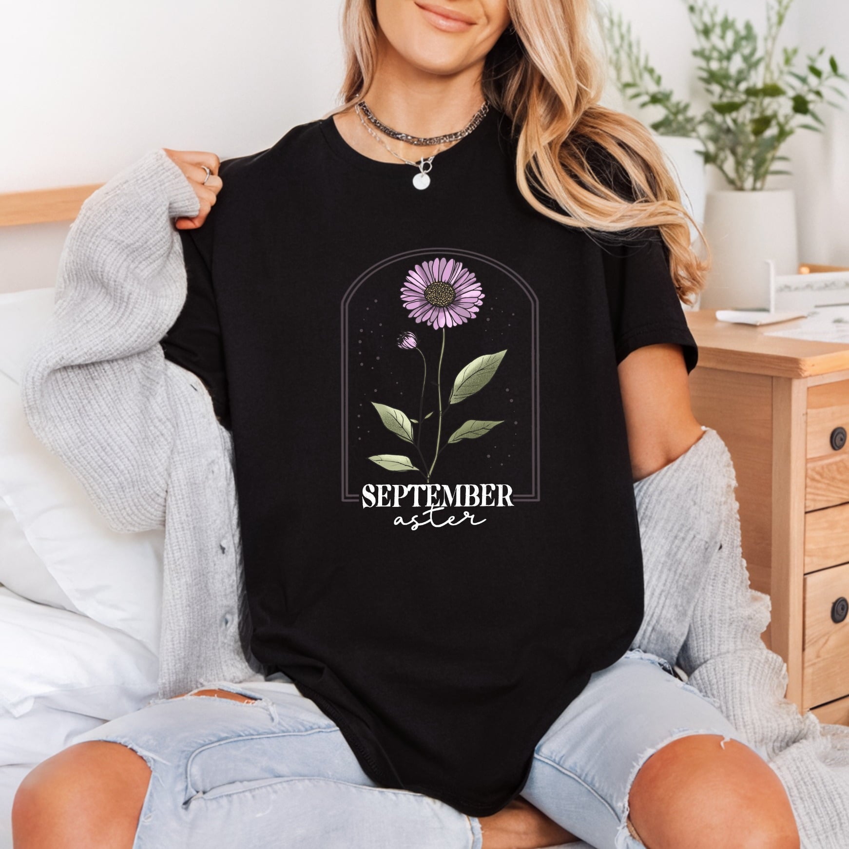 September Aster Flower Floral Vintage Retro Ready to Press DTF Transfer for Dtf