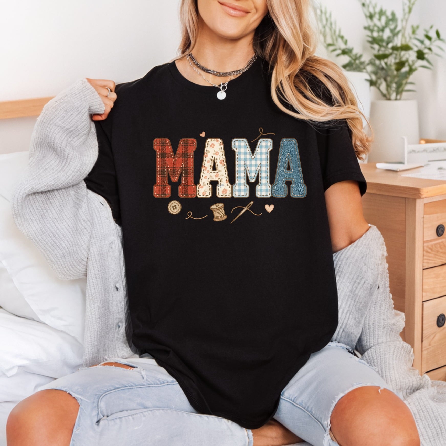 Sewn Patchwork Mama Crafty Mom Mama Ready to Press DTF Transfer for Dtf