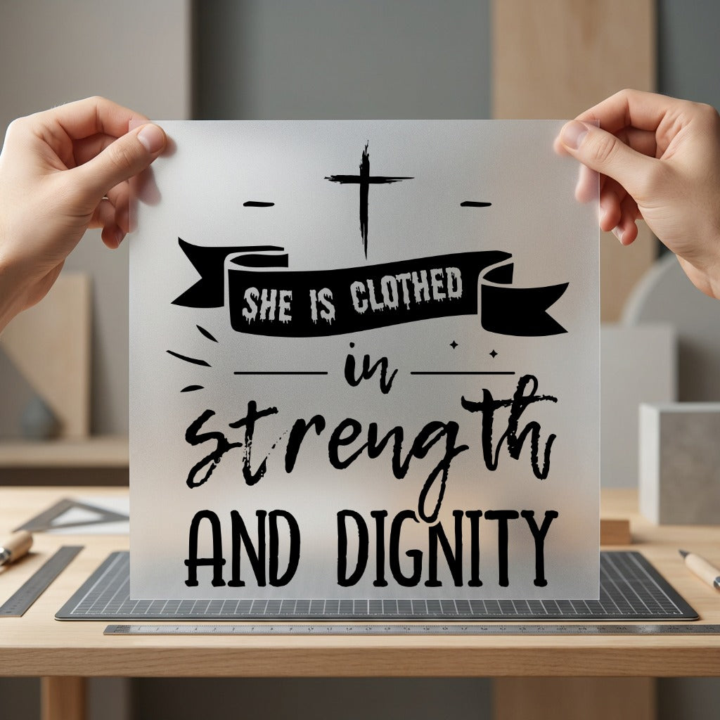 She Clothed Strength Christian Christian Faith Ready to Press DTF Transfer for Dtf