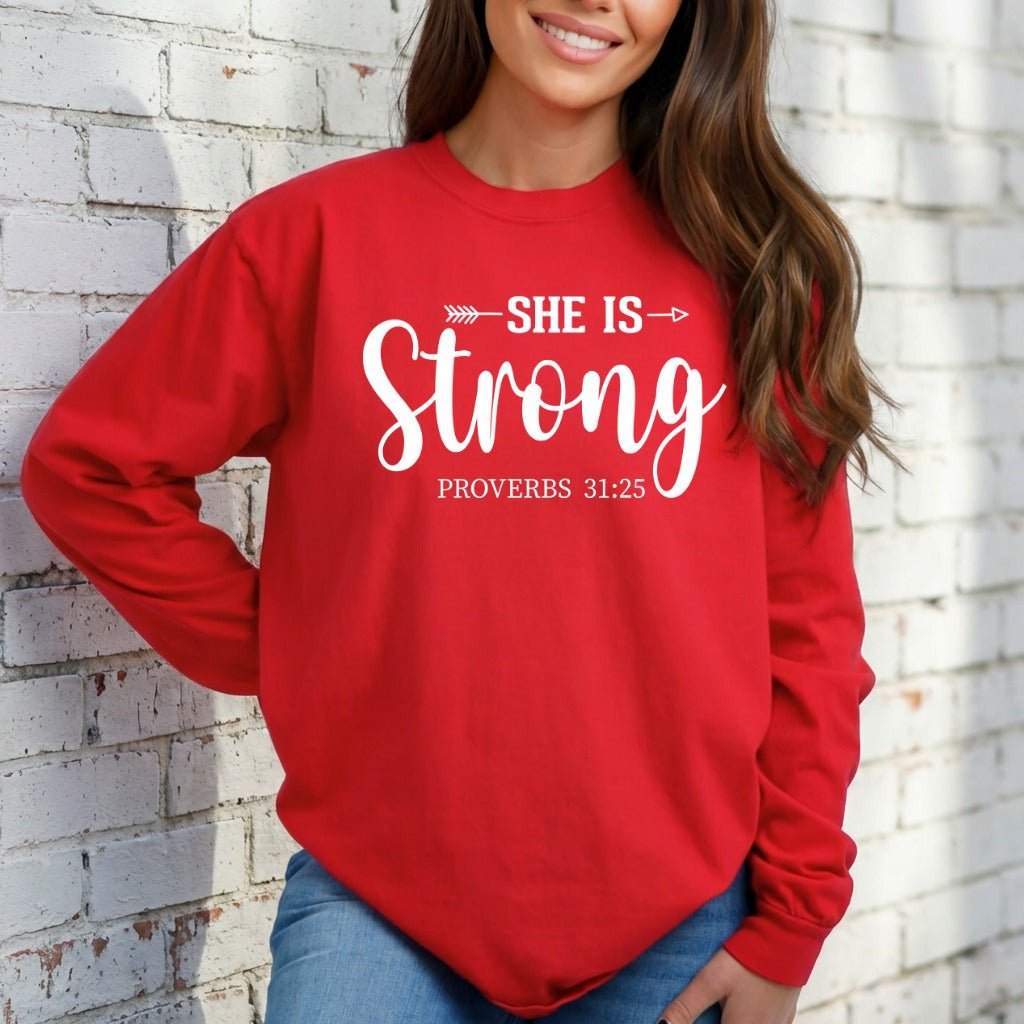 She Is Strong | Proverbs 31:25 Faith - Inspired Sweatshirt - Luckets.com