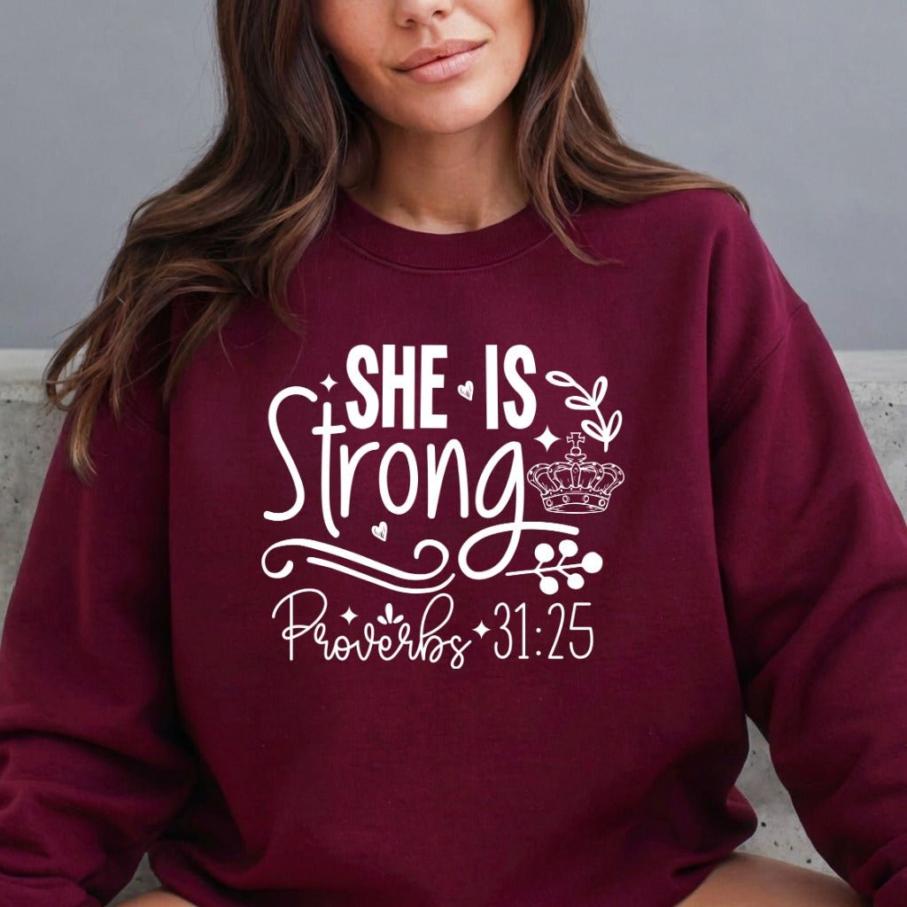 She Is Strong Proverbs 31:25 | Resilient Faith Sweatshirt - Luckets.com