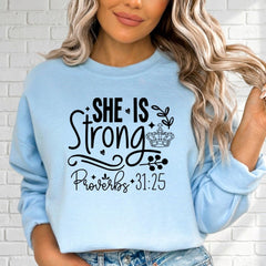 She Is Strong Proverbs 31:25 | Resilient Faith Sweatshirt - Luckets.com