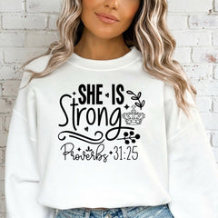 She Is Strong Proverbs 31:25 | Resilient Faith Sweatshirt - Luckets.com