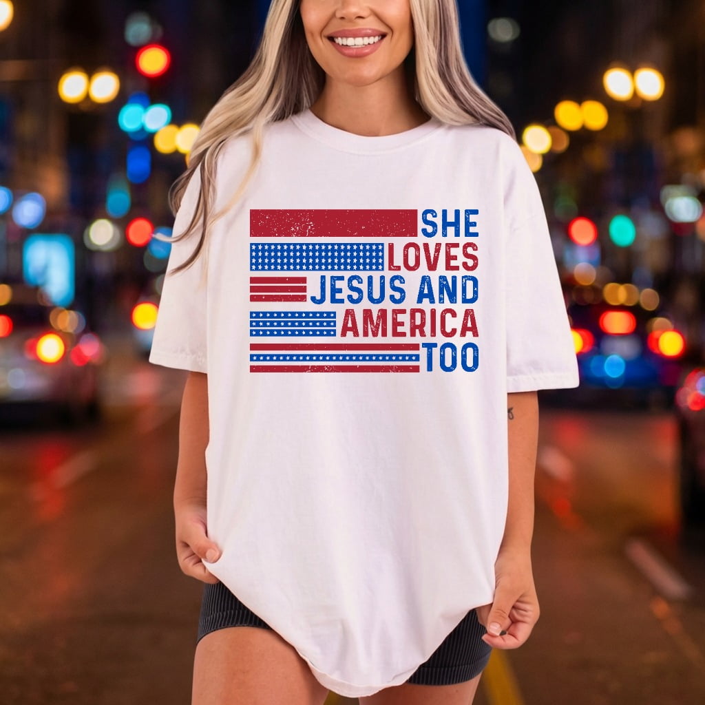 She Loves Jesus America 4th Of July Faith Ready to Press DTF Transfer for Dtf