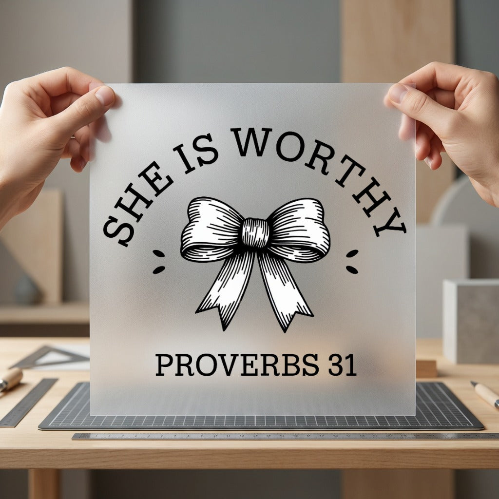 She Worthy Bow Christian Christian Faith Ready to Press DTF Transfer for Dtf