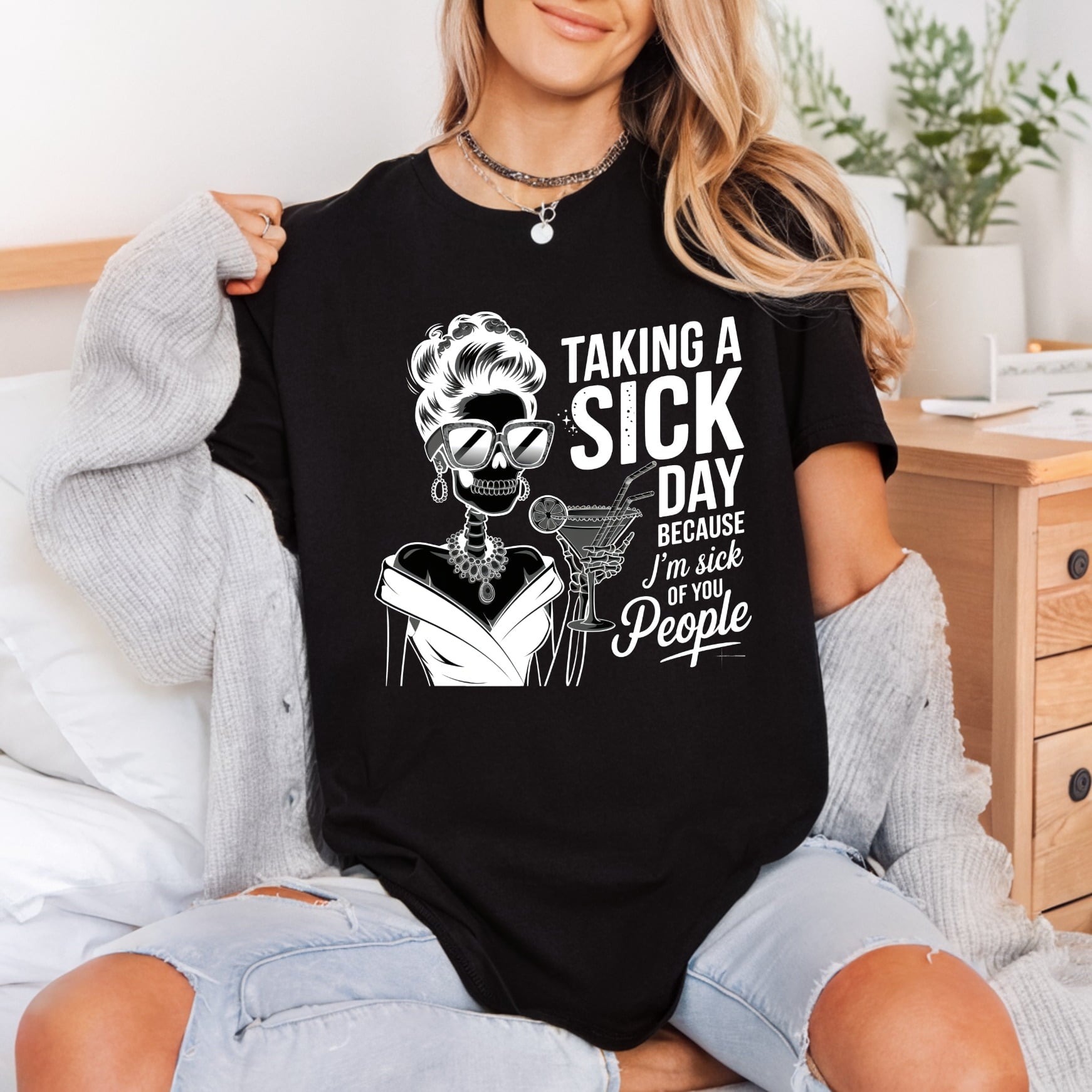 Sick Day Skeleton Lady Halloween Funny Ready to Press DTF Transfer for Dtf