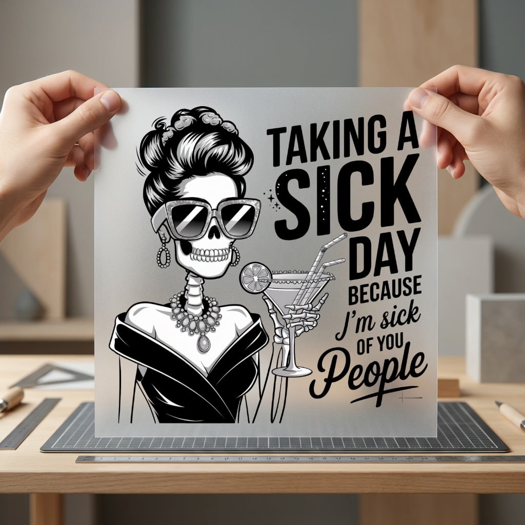 Sick Day Skeleton Lady Halloween Funny Ready to Press DTF Transfer for Dtf