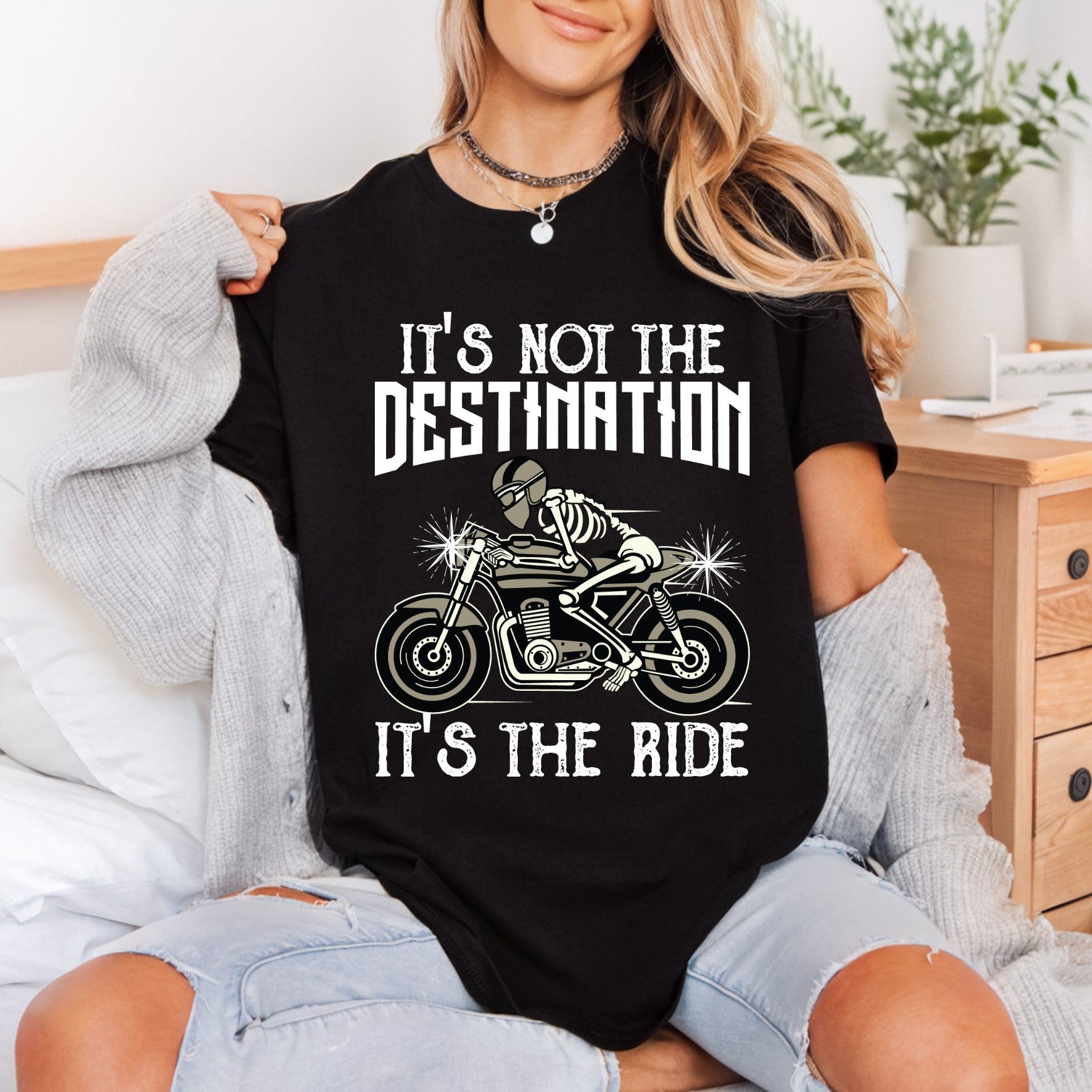 Skeleton Biker Not Destination Vintage Retro Ready to Press DTF Transfer for Dtf