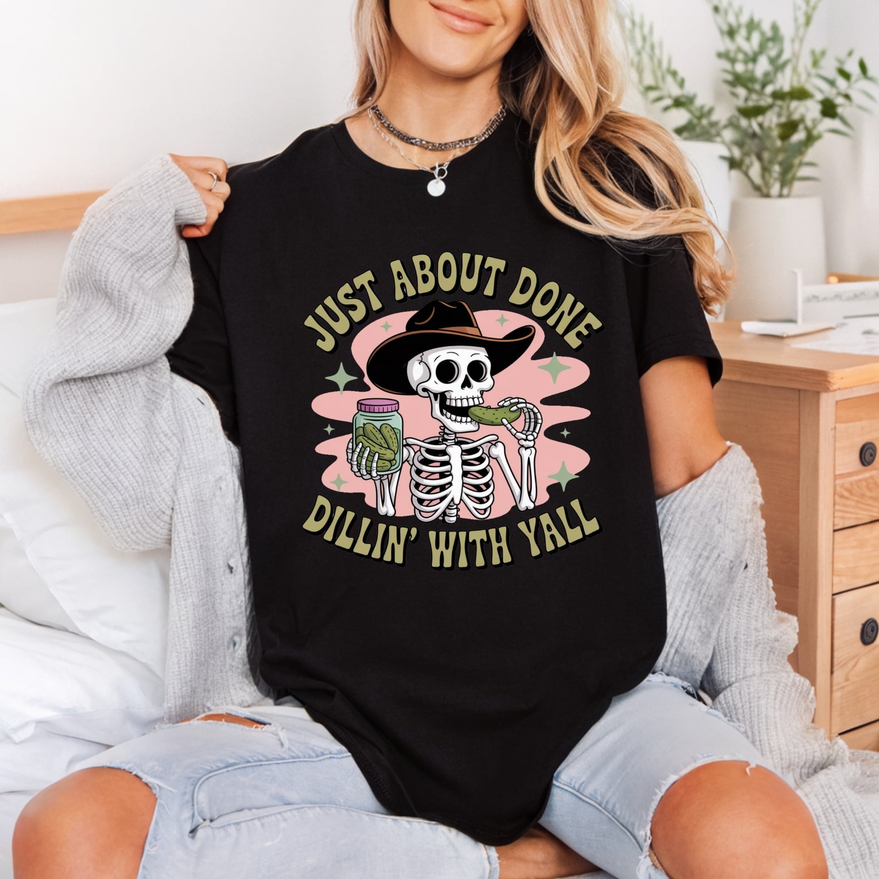 Skeleton Eating Pickles Just Usa Funny Ready to Press DTF Transfer for Dtf