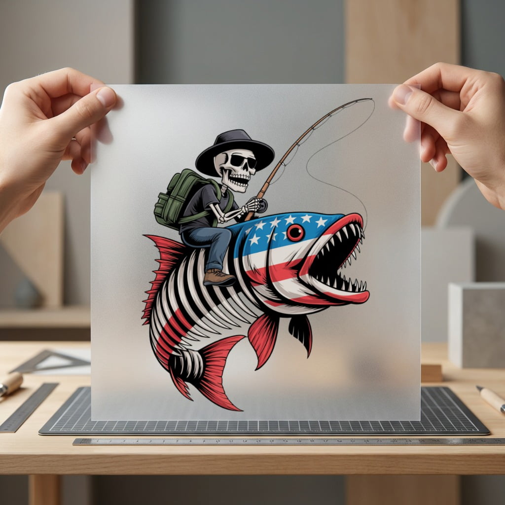 Skeleton Fisherman American Flag 4th Of July Patriotic Ready to Press DTF Transfer for Dtf