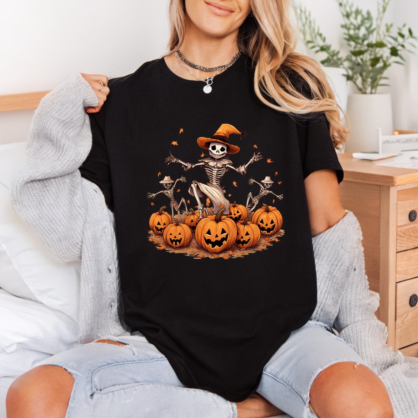 Skeleton Pumpkin Patch Bash Halloween Thanksgiving Ready to Press DTF Transfer for Dtf