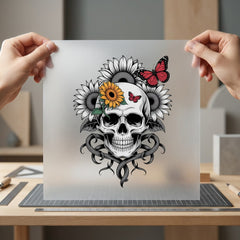 Skull Sunflower Butterfly Goth Halloween Floral Ready to Press DTF Transfer for Dtf