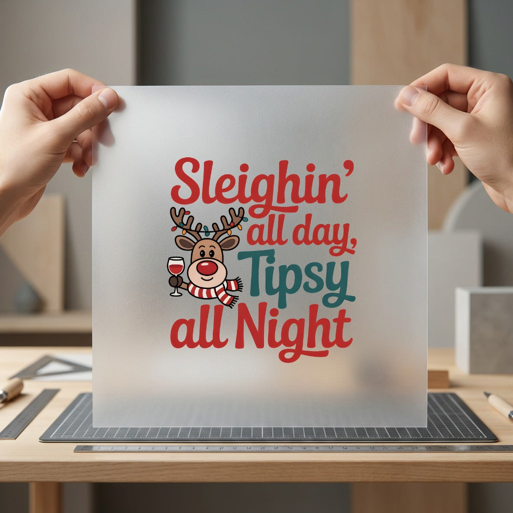 Sleighin All Day Tipsy Christmas Ready to Press DTF Transfer for Dtf