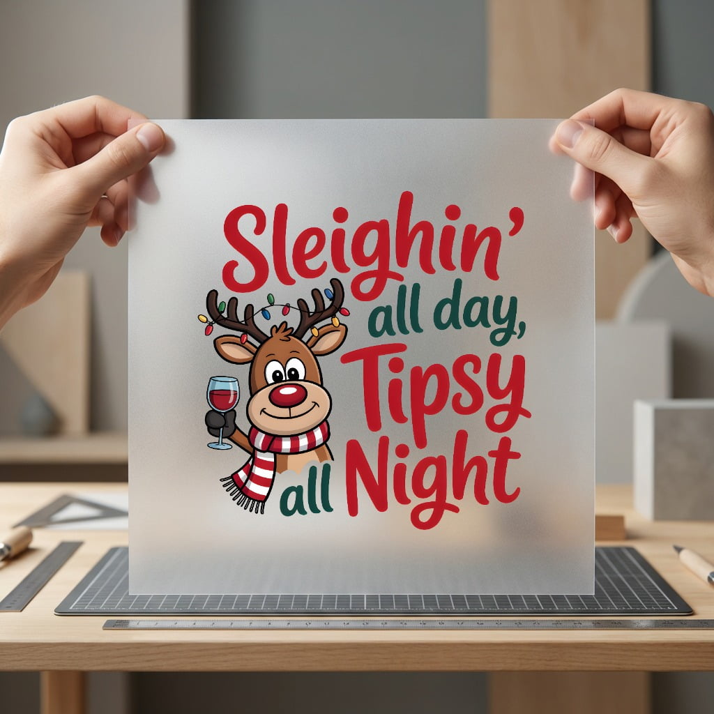 Sleighin All Day Tipsy Christmas Winter Ready to Press DTF Transfer for Dtf
