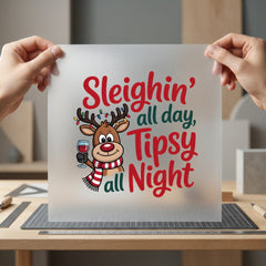 Sleighin All Day Tipsy Christmas Winter Ready to Press DTF Transfer for Dtf
