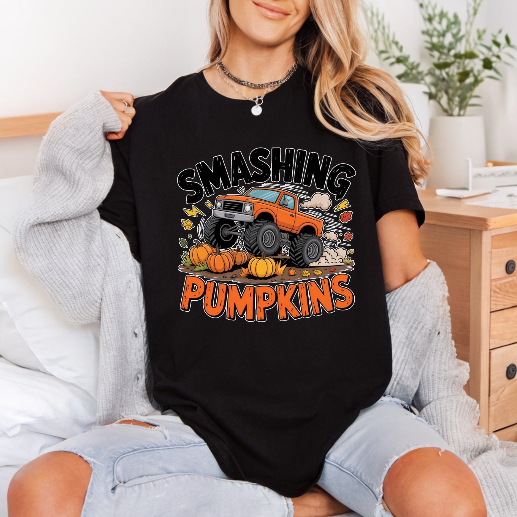 Smashing Pumpkins Monster Truck Halloween Fall Ready to Press DTF Transfer for Dtf