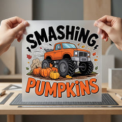 Smashing Pumpkins Monster Truck Halloween Fall Ready to Press DTF Transfer for Dtf