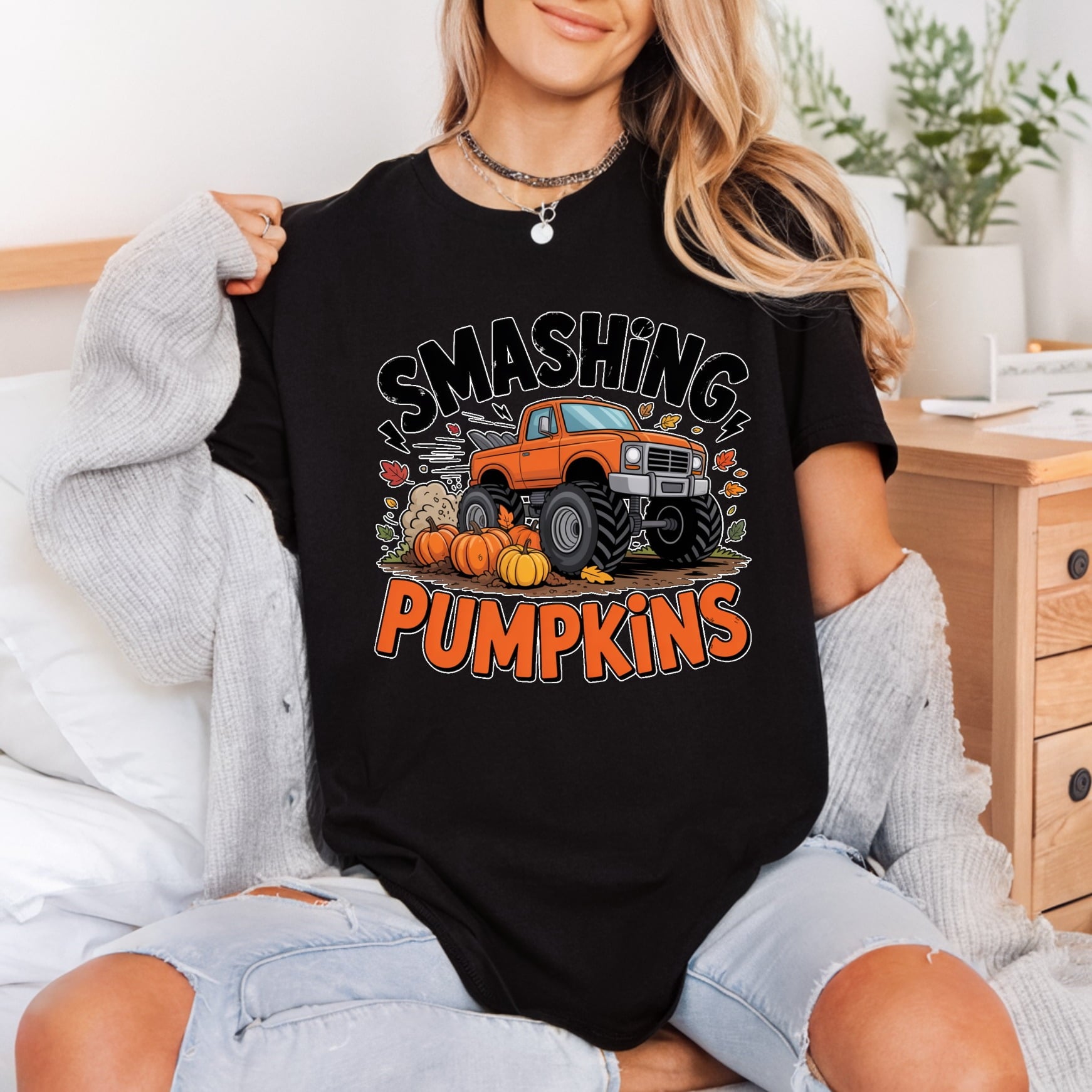 Smashing Pumpkins Monster Truck Halloween Fall Ready to Press DTF Transfer for Dtf
