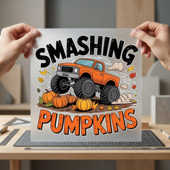 Smashing Pumpkins Monster Truck Halloween Fall Ready to Press DTF Transfer for Dtf