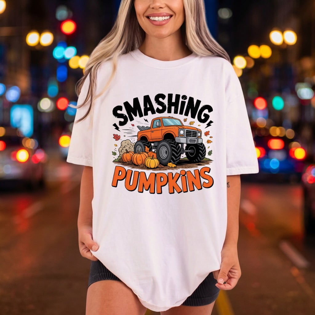 Smashing Pumpkins Monster Truck Halloween Fall Ready to Press DTF Transfer for Dtf