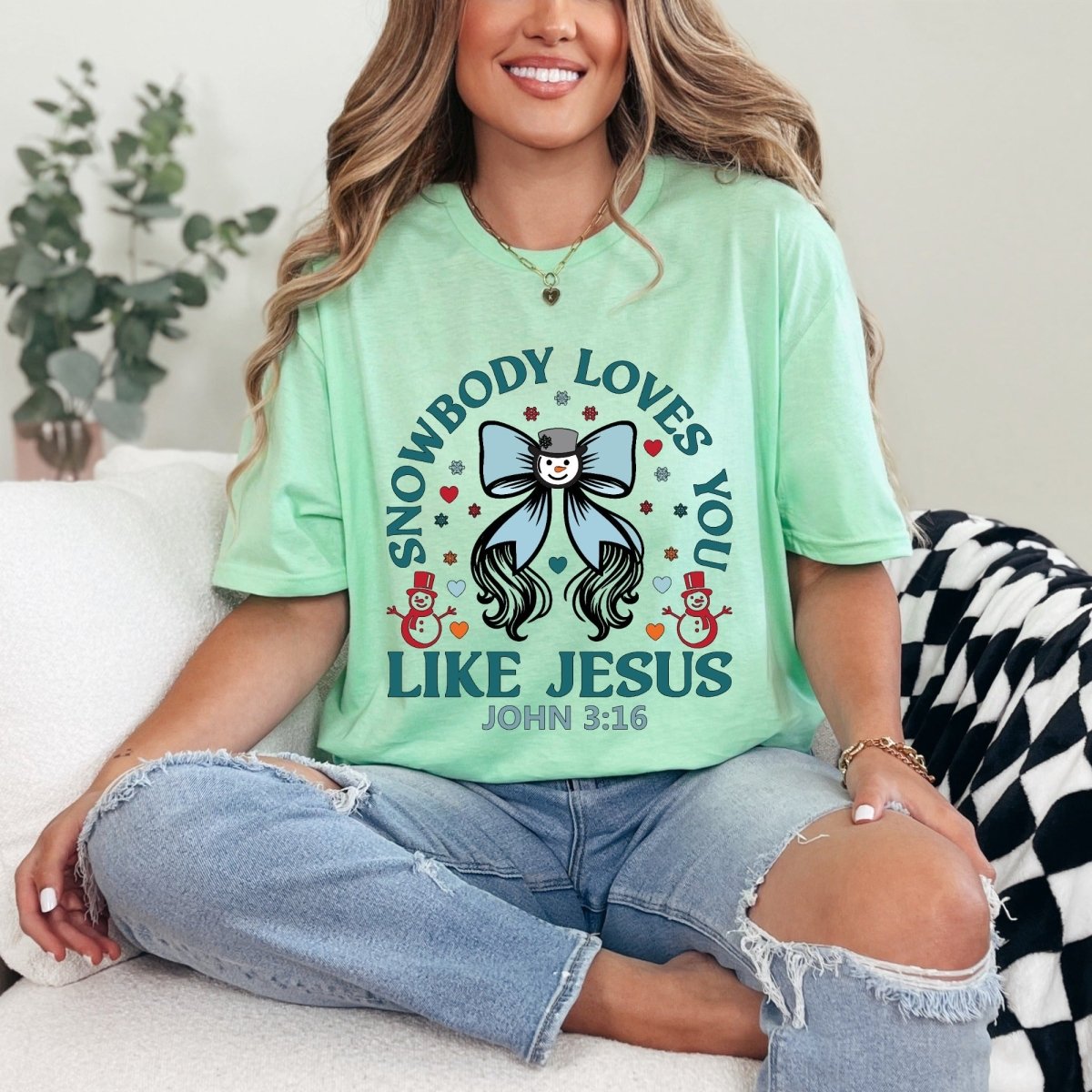 Snowbody Loves You Like Jesus | Winter Faith Tee - Luckets.com