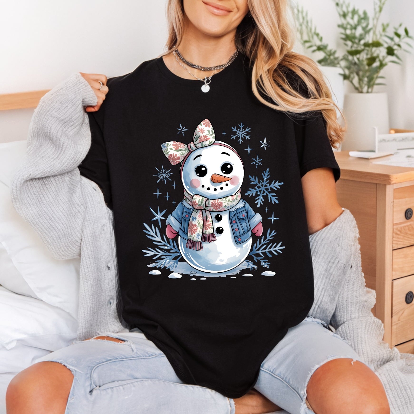 Snowman Denim Vest Winter Christmas Ready to Press DTF Transfer for Dtf