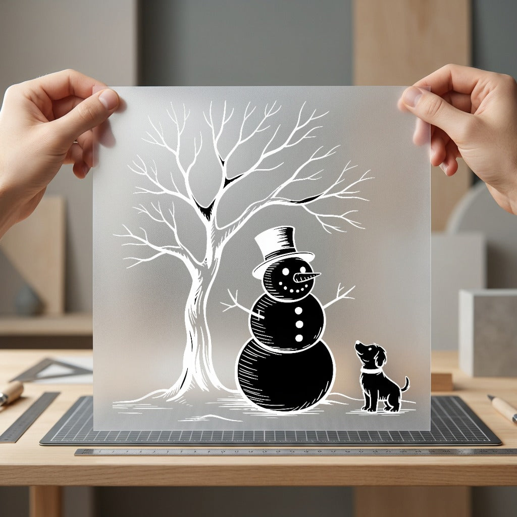 Snowman Dog Under Tree Christmas Winter Ready to Press DTF Transfer for Dtf