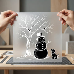 Snowman Dog Under Tree Christmas Winter Ready to Press DTF Transfer for Dtf