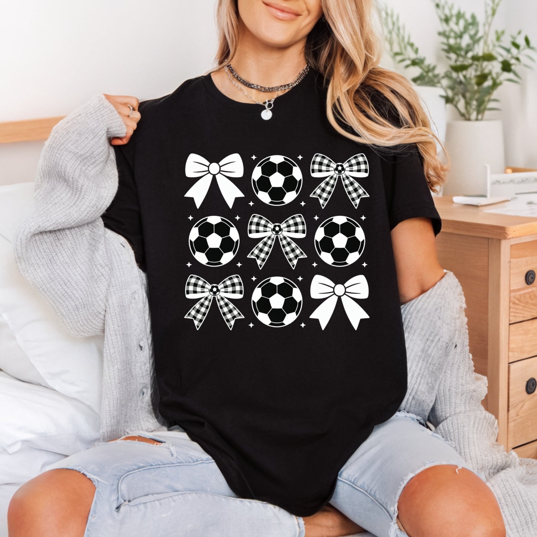 Soccer Ball Gingham Bows Fitness Ready to Press DTF Transfer for Dtf