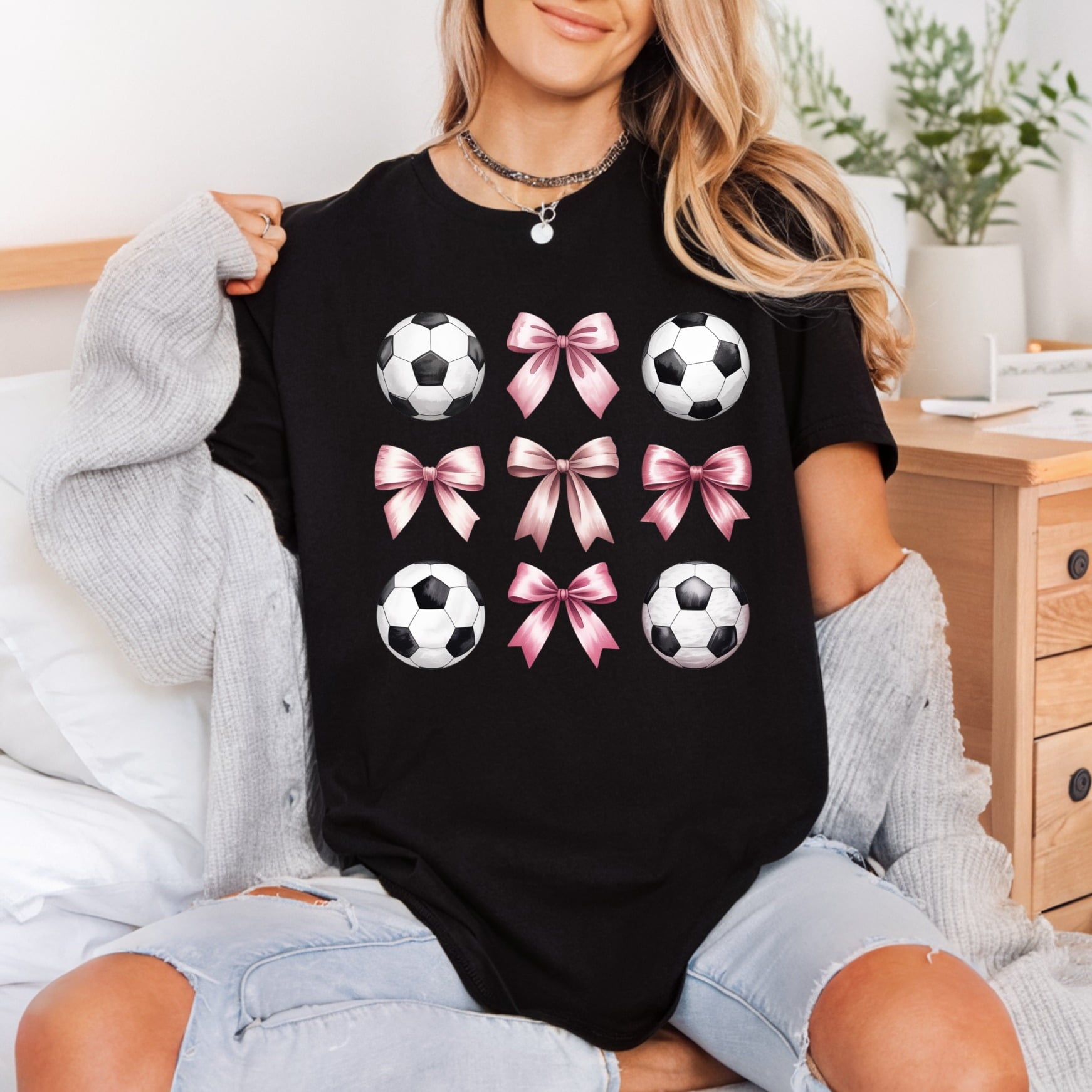 Soccer Ball Pink Bow Aesthetic Fitness Ready to Press DTF Transfer for Dtf