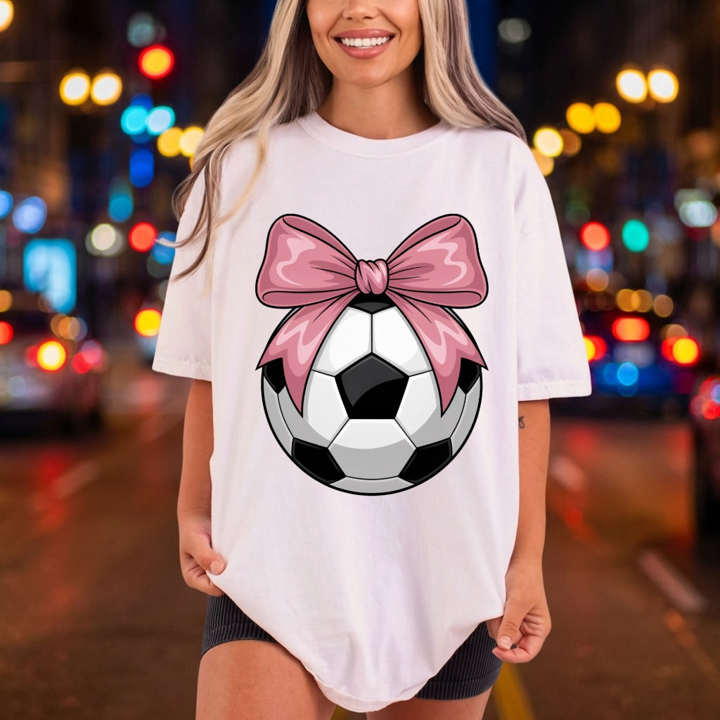 Soccer Ball Pink Bow Mom Fitness Ready to Press DTF Transfer for Dtf