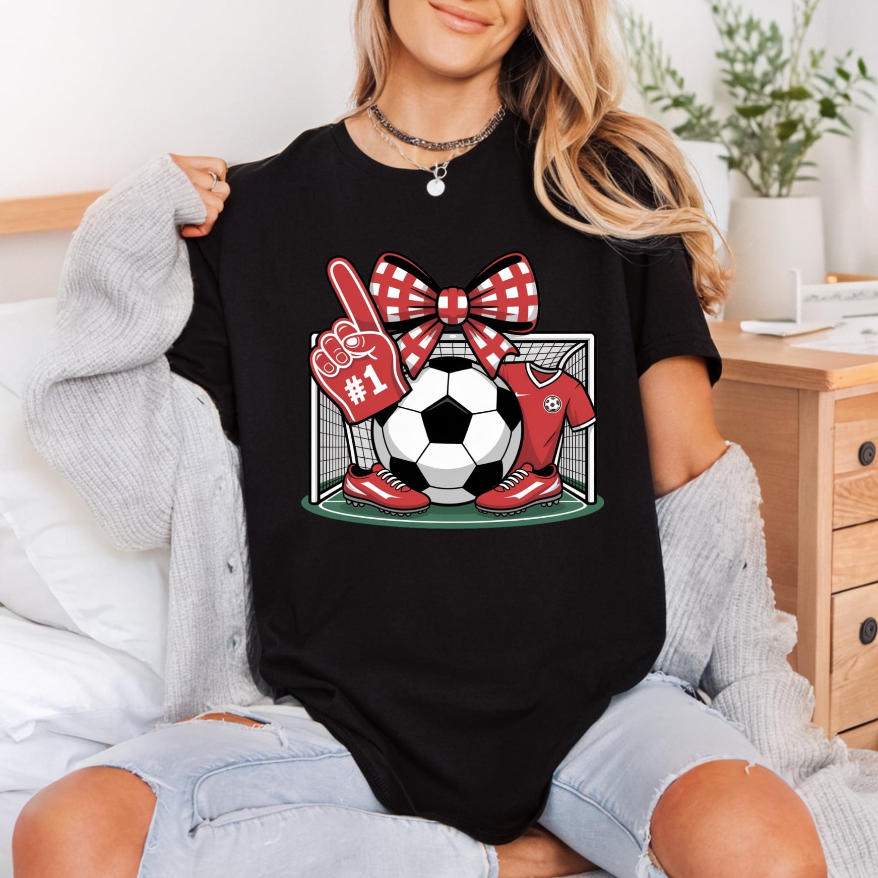 Soccer Fan Bow Sporty Fitness Ready to Press DTF Transfer for Dtf