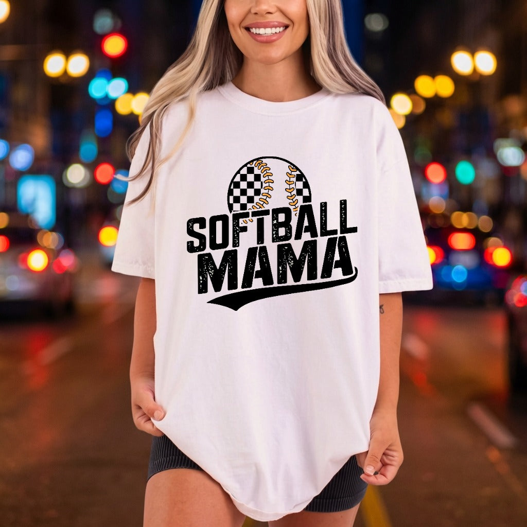Softball Mama Checkered Ball Mom Funny Ready to Press DTF Transfer for Dtf