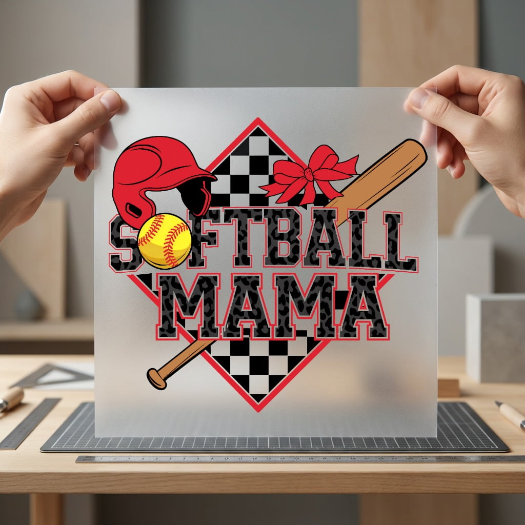 Softball Mama Checkered Sports Mom Vintage Ready to Press DTF Transfer for Dtf