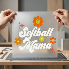Softball Mama Retro Flowers Mom Vintage Ready to Press DTF Transfer for Dtf
