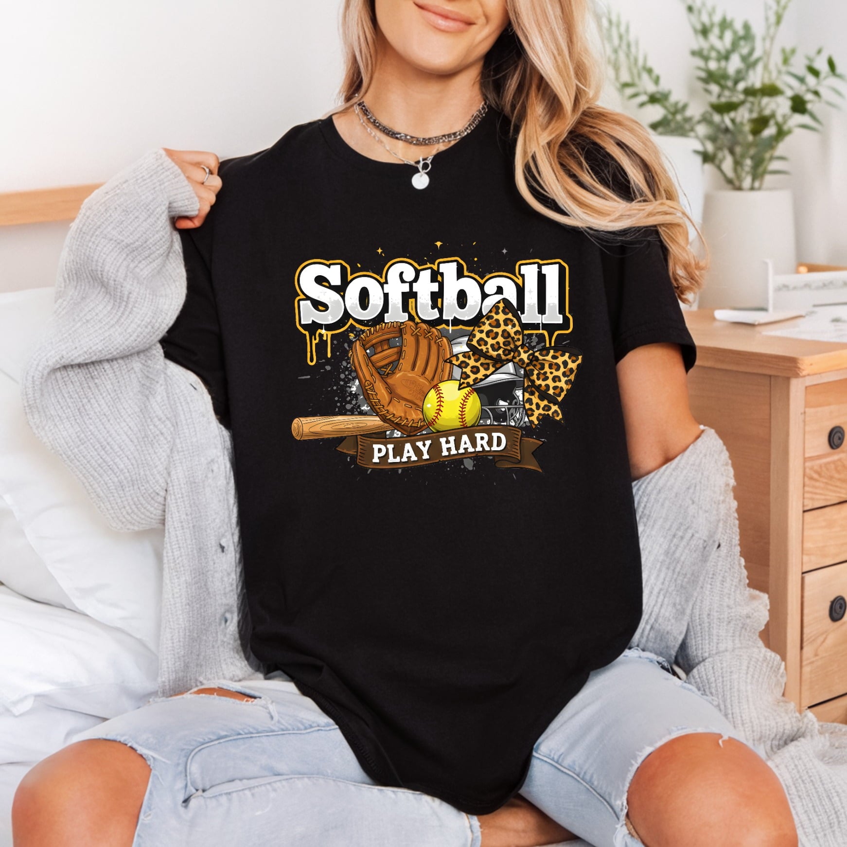 Softball Play Hard Leopard Retro Leopard Ready to Press DTF Transfer for Dtf