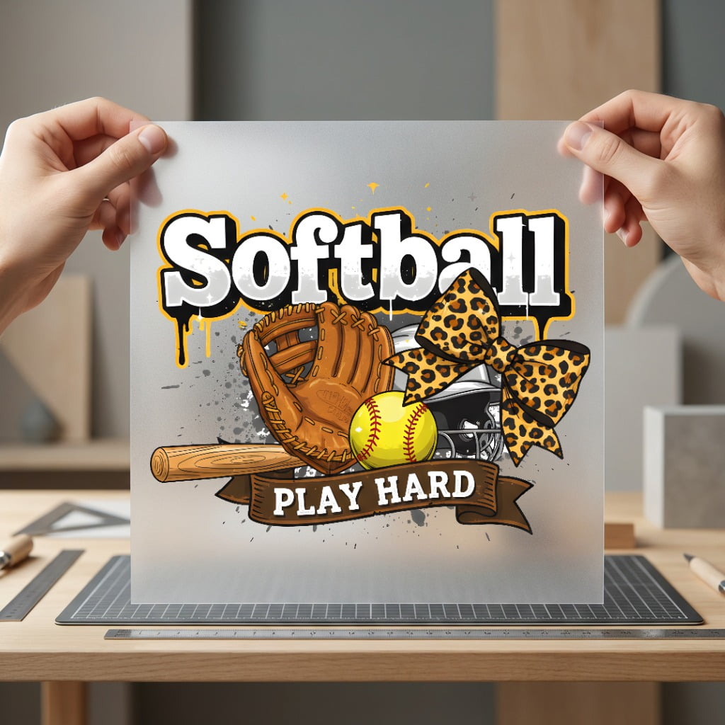 Softball Play Hard Leopard Retro Leopard Ready to Press DTF Transfer for Dtf