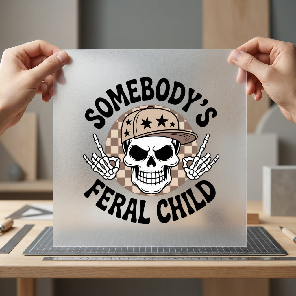 Somebody Feral Child Skull Halloween Mom Ready to Press DTF Transfer for Dtf