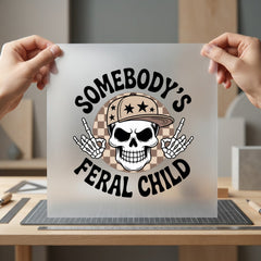 Somebody Feral Child Skull Halloween Mom Ready to Press DTF Transfer for Dtf