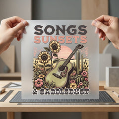 Songs Sunsets Saddledust Western Usa Vintage Ready to Press DTF Transfer for Dtf