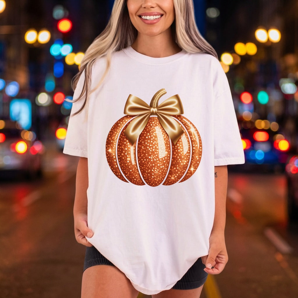 Sparkle Pumpkin Bow Autumn Halloween Thanksgiving Ready to Press DTF Transfer for Dtf