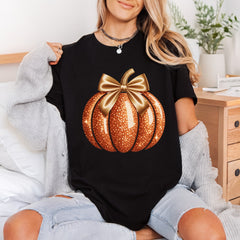 Sparkle Pumpkin Bow Autumn Halloween Thanksgiving Ready to Press DTF Transfer for Dtf